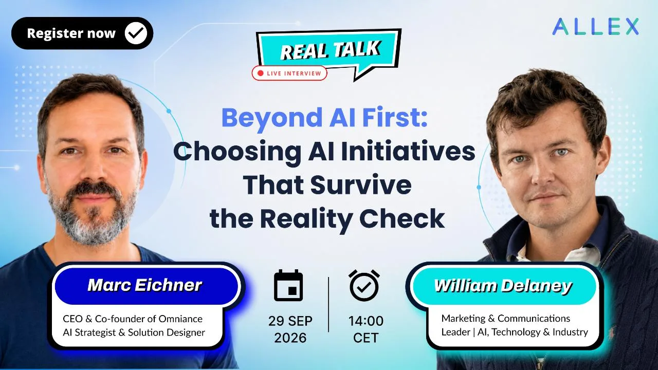 Event cover: Beyond AI First, a live interview with Marc Eichner and William Delaney, 29 September 2026, 14:00 CET